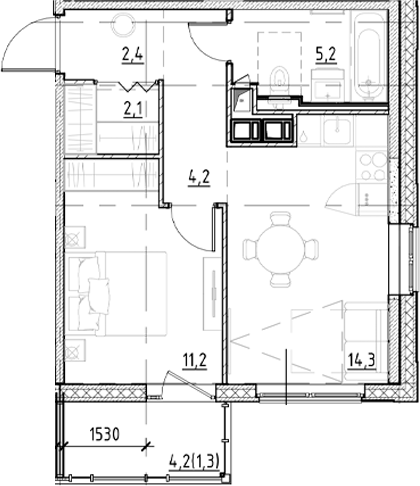Планировка — Янила Форест, 1-комн., 39 м²