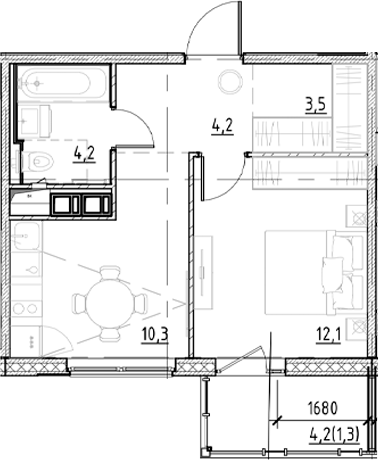 Планировка — Янила Форест, 1-комн., 34 м²