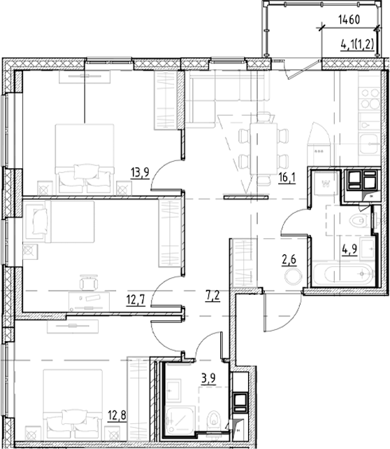 Планировка — Янила Форест, 4-комн., 74 м²