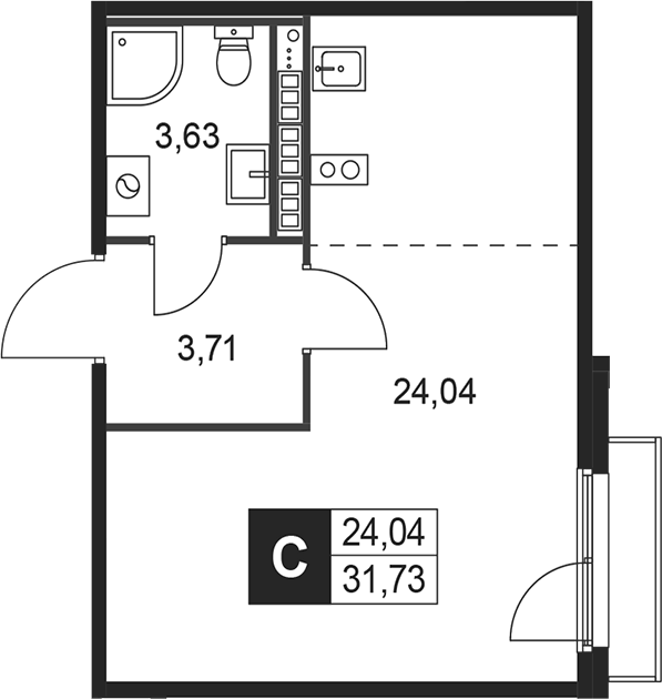 Планировка — Слобода, Студия, 31 м²