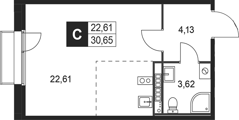 Планировка — Слобода, Студия, 30 м²