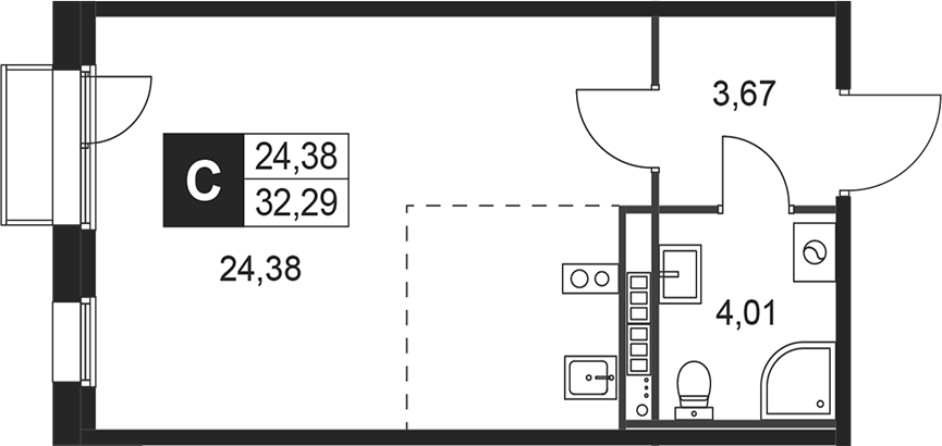 Планировка — Слобода, Студия, 32 м²