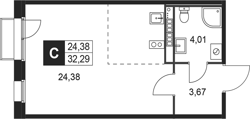 Планировка — Слобода, Студия, 32 м²