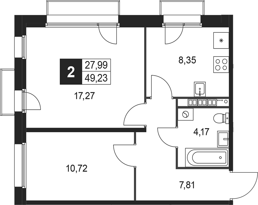 Планировка — Слобода, 2-комн., 48 м²