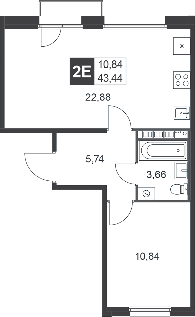 Планировка — Слобода, 2-комн., 43 м²