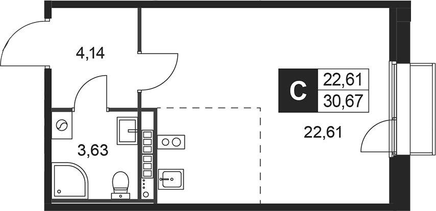 Планировка — Слобода, Студия, 30 м²