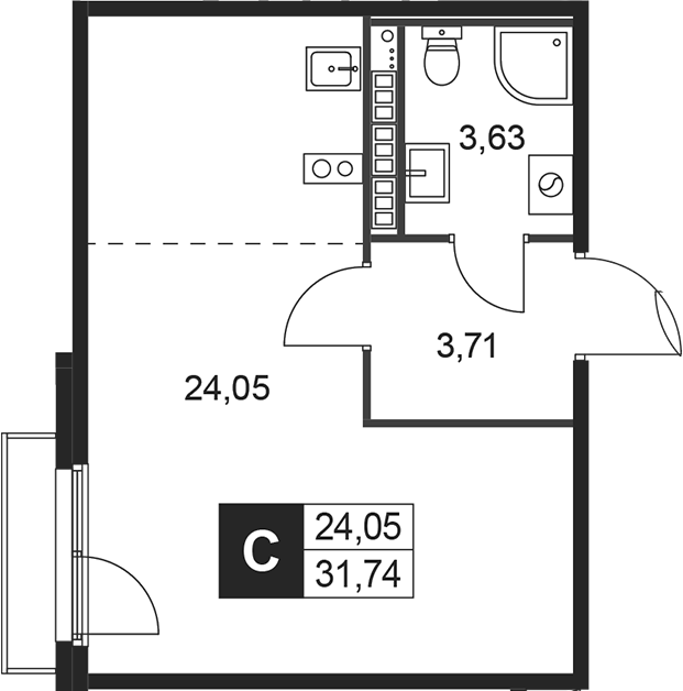 Планировка — Слобода, Студия, 31 м²