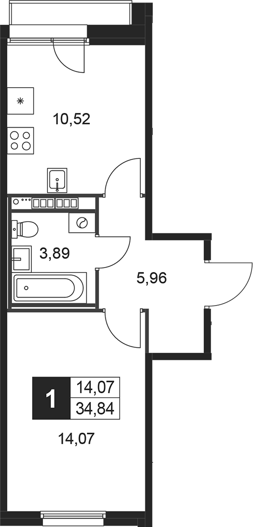 Планировка — Слобода, 1-комн., 34 м²