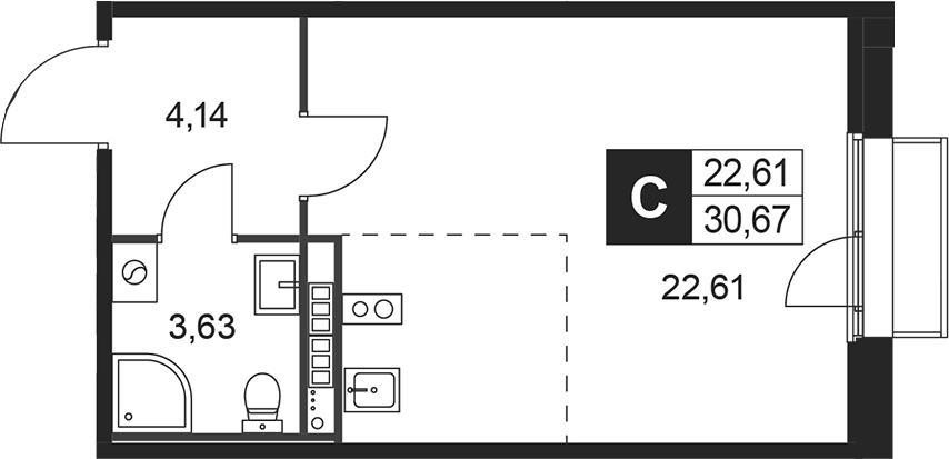 Планировка — Слобода, Студия, 30 м²