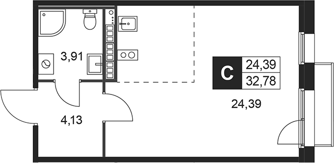 Планировка — Слобода, Студия, 32 м²