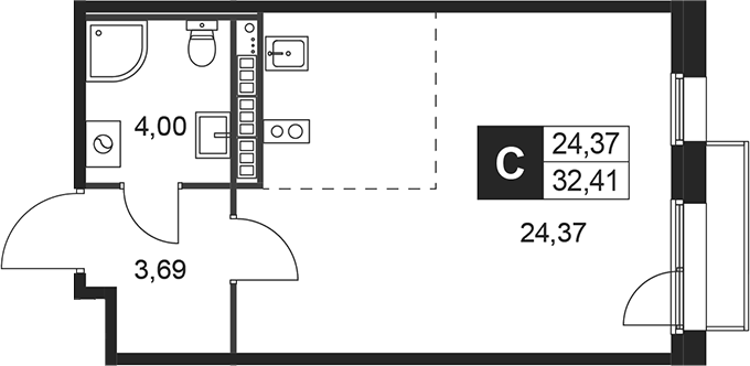 Планировка — Слобода, Студия, 32 м²