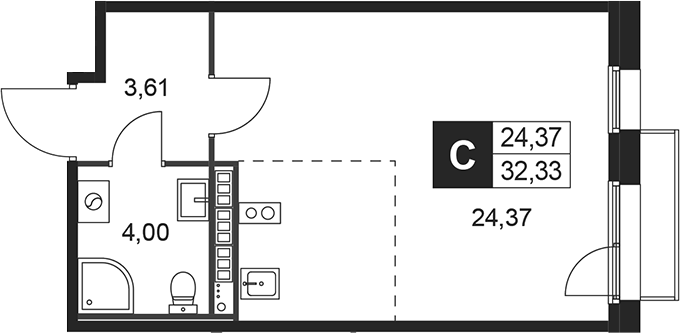 Планировка — Слобода, Студия, 32 м²