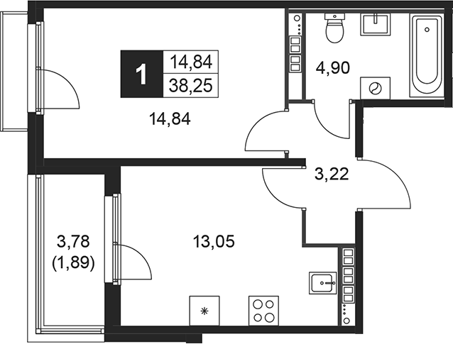 Планировка — Слобода, 1-комн., 36 м²