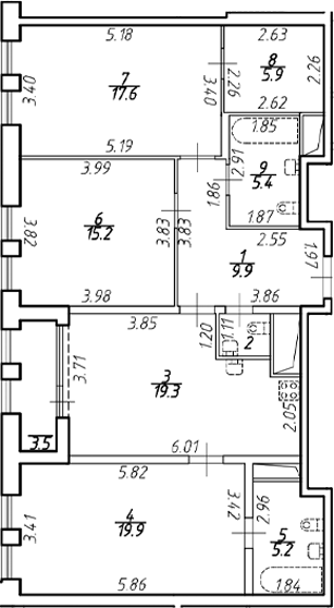 Планировка — Дефанс, 4-комн., 100 м²