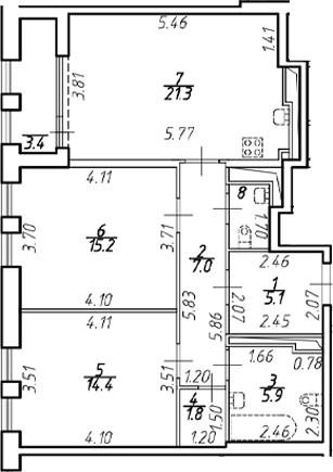 Планировка — Дефанс, 3-комн., 73 м²