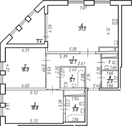 Планировка — Дефанс, 3-комн., 94 м²