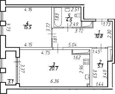 Планировка — Дефанс, 2-комн., 57 м²
