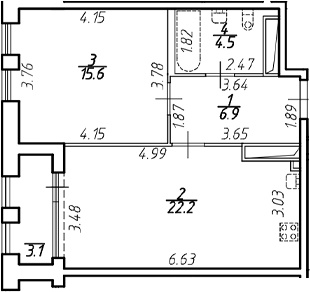Планировка — Дефанс, 2-комн., 49 м²