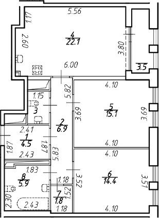Планировка — Дефанс, 3-комн., 73 м²