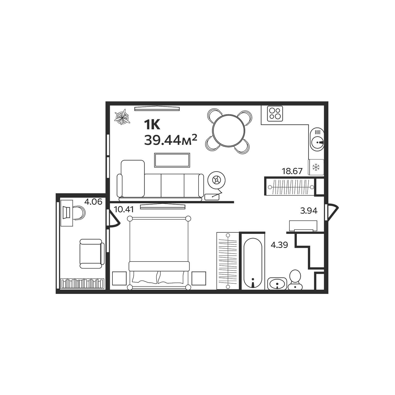 Планировка — Эдельвейс. Выборг, 1-комн., 37 м²