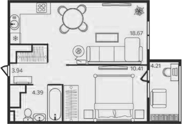 Планировка — Эдельвейс. Выборг, 1-комн., 37 м²