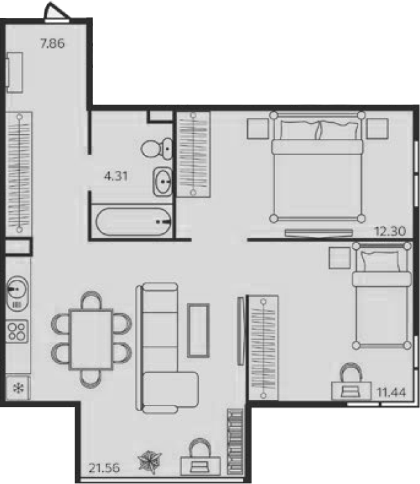 Планировка — Эдельвейс. Выборг, 2-комн., 57 м²