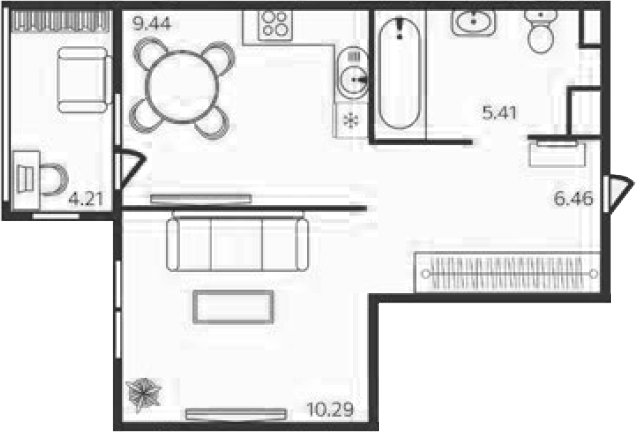Планировка — Эдельвейс. Выборг, 1-комн., 32 м²