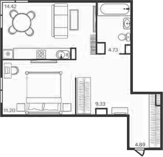 Планировка — Эдельвейс. Выборг, 1-комн., 45 м²