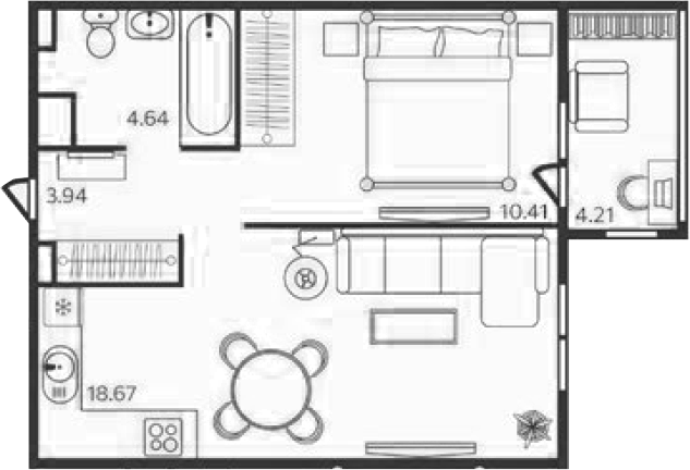 Планировка — Эдельвейс. Выборг, 1-комн., 38 м²