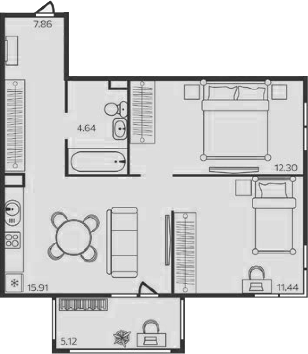 Планировка — Эдельвейс. Выборг, 2-комн., 52 м²