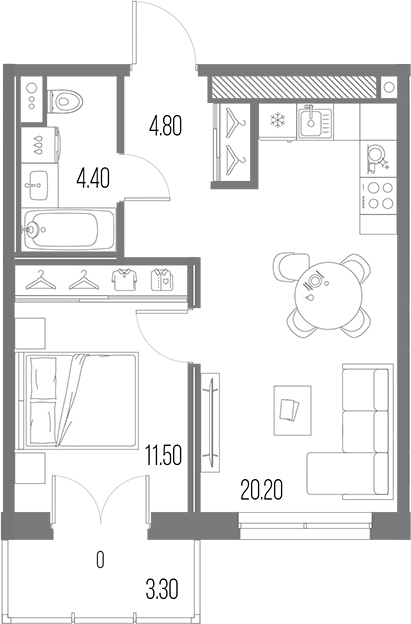 Планировка — Легенда на Охте, 2-комн., 41 м²