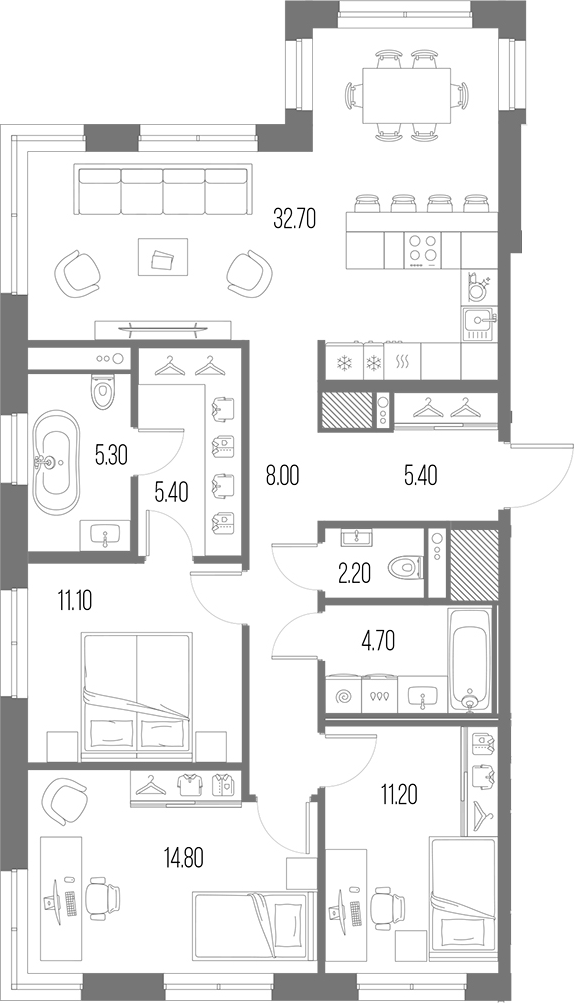 Планировка — Легенда на Охте, 4-комн., 101 м²