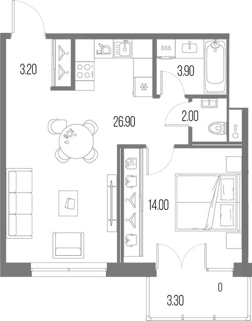 Планировка — Легенда на Охте, 2-комн., 50 м²