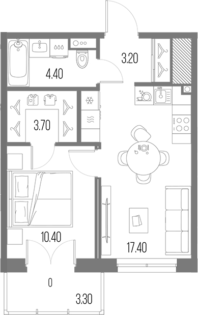 Планировка — Легенда на Охте, 2-комн., 39 м²
