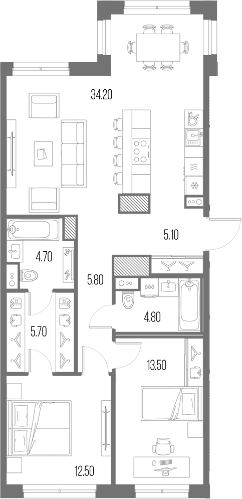 Планировка — Легенда на Охте, 3-комн., 86 м²