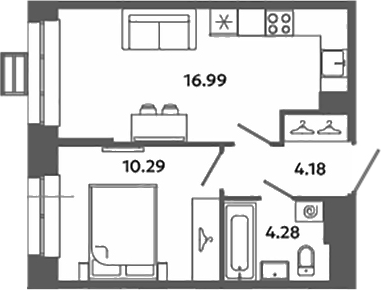Планировка — Загляденье, 2-комн., 36 м²