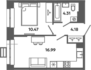 Планировка — Загляденье, 2-комн., 36 м²