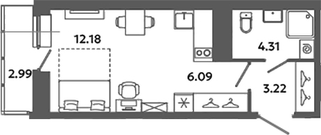 Планировка — Загляденье, Студия, 26 м²