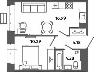 Планировка — Загляденье, 2-комн., 36 м²