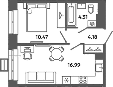 Планировка — Загляденье, 2-комн., 36 м²