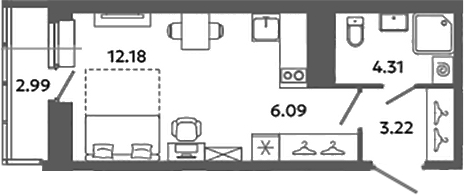 Планировка — Загляденье, Студия, 26 м²