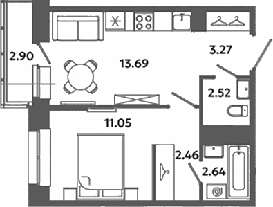 Планировка — Загляденье, 1-комн., 36 м²