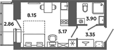 Планировка — Загляденье, Студия, 21 м²