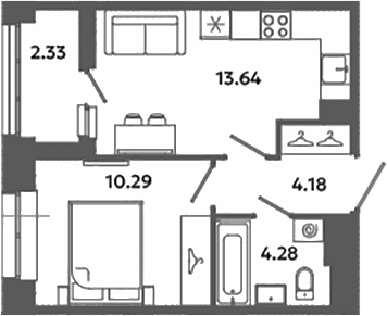 Планировка — Загляденье, 1-комн., 32 м²