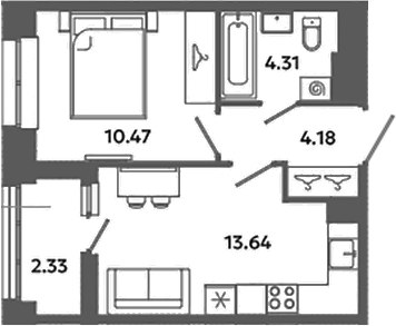 Планировка — Загляденье, 1-комн., 33 м²