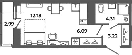 Планировка — Загляденье, Студия, 26 м²