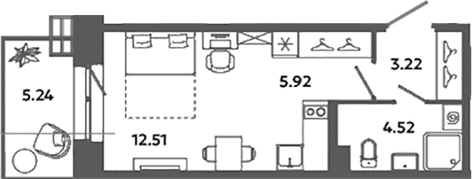 Планировка — Загляденье, Студия, 26 м²