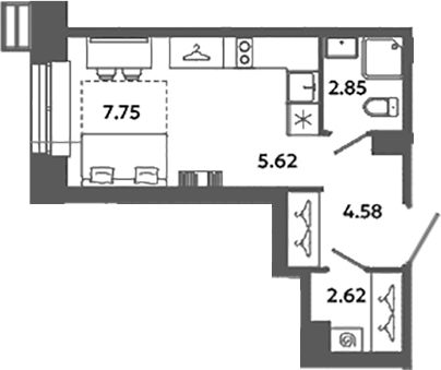Планировка — Загляденье, Студия, 23 м²