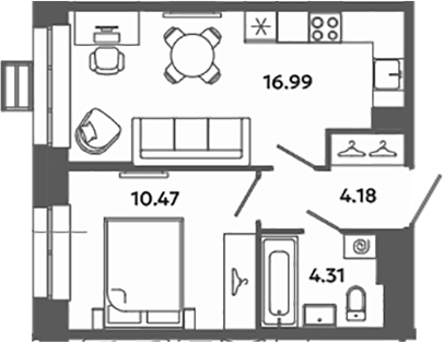 Планировка — Загляденье, 2-комн., 36 м²
