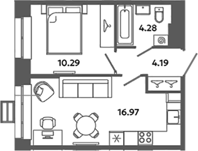 Планировка — Загляденье, 2-комн., 36 м²